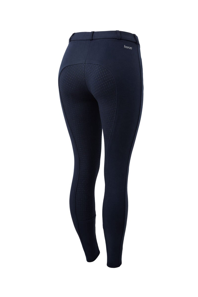 HORZE Active Women's Horse Riding Silicone Grip Full Seat Breeches | Midrise Waist with Front Pocket - Peacoat Dark Blue - 34 - Image 1